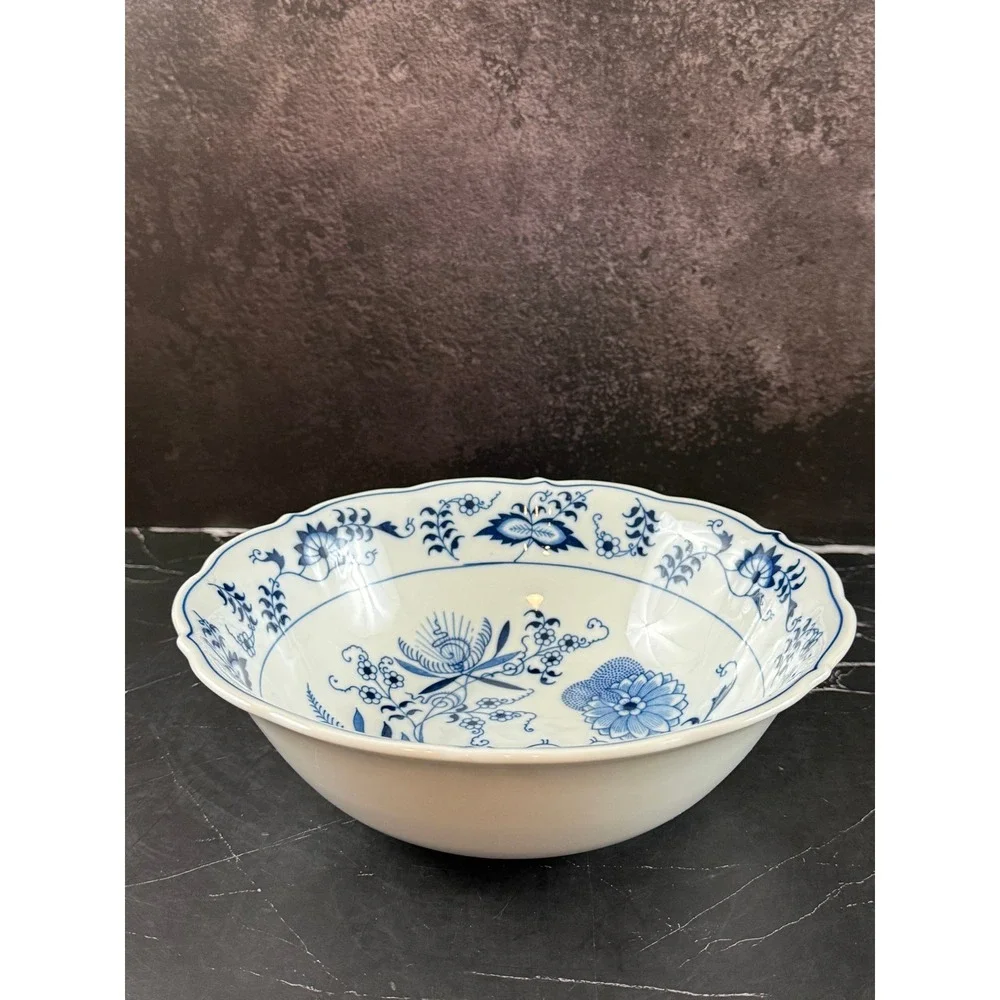 VTG Blue Danube Blue Onion 10in Serving Vegetable Bowl Banner Backstamp